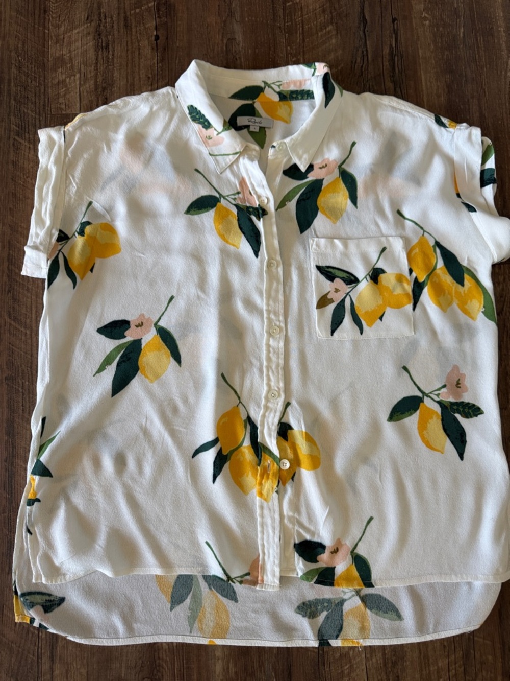 Rails White Blouse with Yellow Lemon and Green Leaf Print